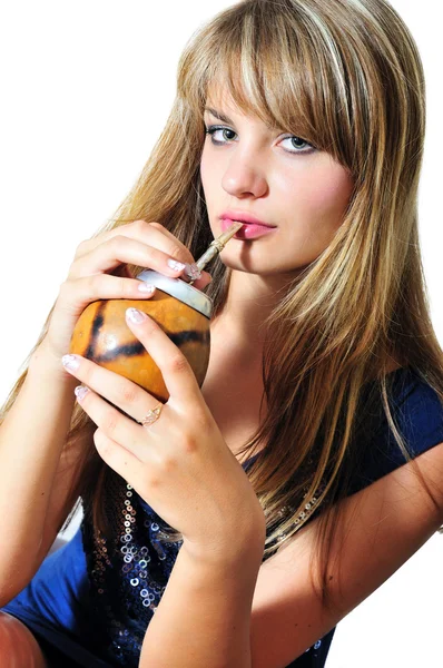 Girl drinking mate — Stock Photo, Image