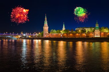 Fireworks over Kremlin in Moscow clipart