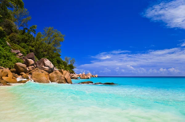 普拉兰岛，塞舌尔热带海滩 — 图库照片