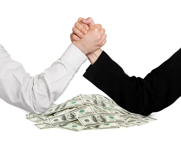 Duas mãos de luta livre e dinheiro — Fotografia de Stock