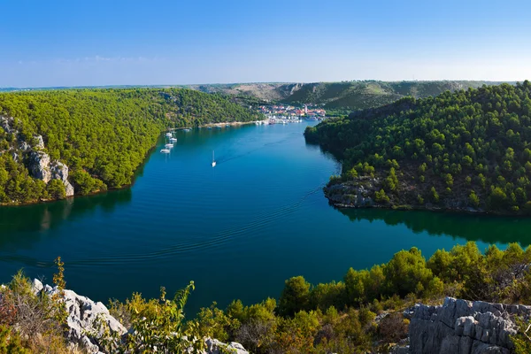 River Krka and town in Croatia — Stock Photo, Image