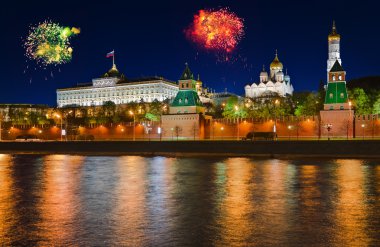 Fireworks over Kremlin in Moscow clipart