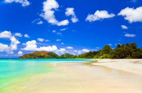 Tropikalnej plaży cote d'or na wyspie praslin, Seszele — Zdjęcie stockowe