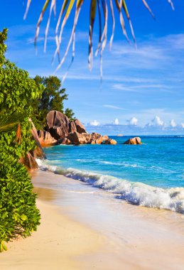 Tropical beach Source D'Argent at Seychelles clipart