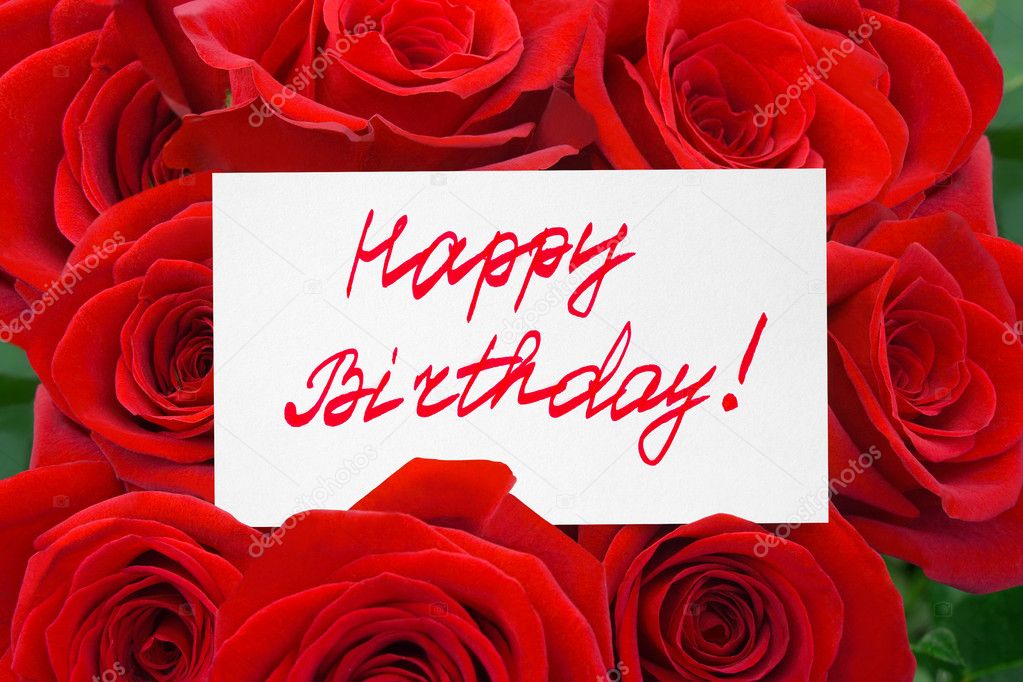 red and off-white flowers Happy birthday birthday card for woman