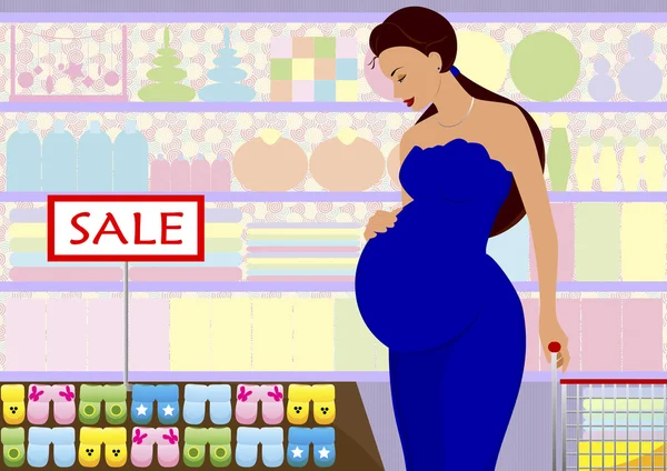 A mulher grávida em loja —  Vetores de Stock