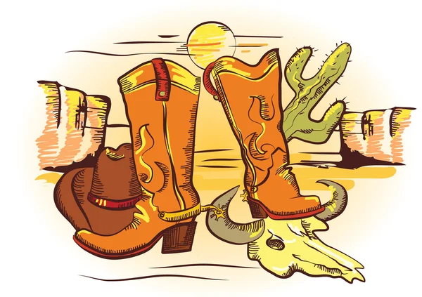 Cowboy elements .Color wild western image — Stock Vector