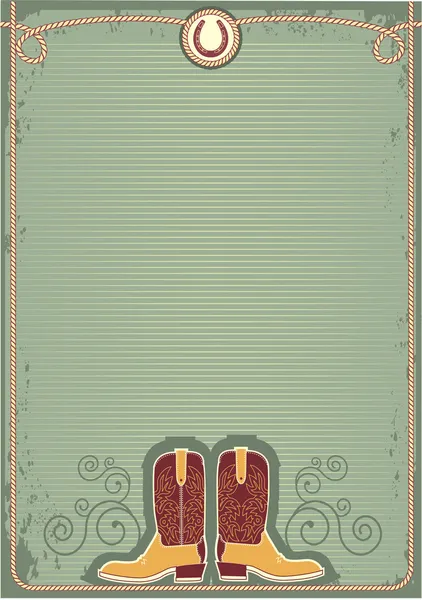 Ковбойские ботинки. Винтажный западный декор фона с веревкой и закуски — стоковый вектор