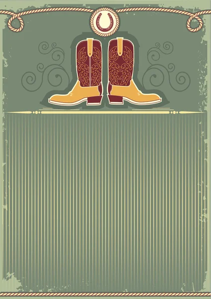 Cowboy boots.Vintage occidentale arredamento di sfondo con corda e antipasti — Vettoriale Stock