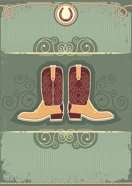 Cowboy boots.Vintage western decor background with rope and hors — Stock Vector