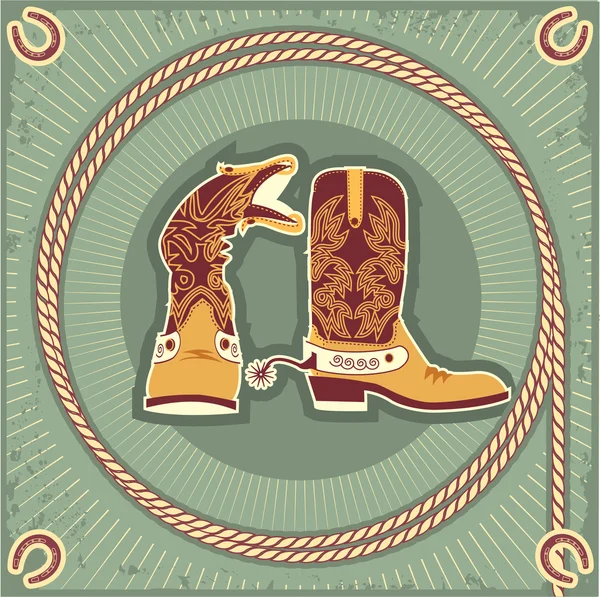 Ковбойські черевики. Вінтажний західний декор фон з мотузкою та конем — стоковий вектор