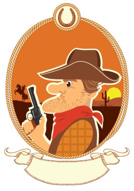 Cowboy portrait in decor rope frame. clipart