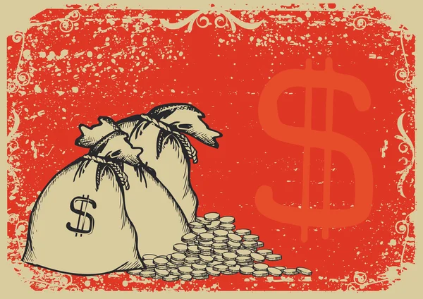 Χρήματα τσάντες .vector γραφικό εικόνα με φόντο grunge — Διανυσματικό Αρχείο