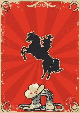 Cowboy on horse.Vector red poster background for text clipart