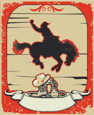 Rodeo cowboy.Wild horse race.Vector graphic poster with grunge b clipart