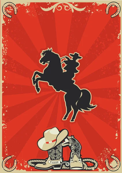 Cowboy à cheval. Vector fond d'affiche rouge pour le texte — Image vectorielle