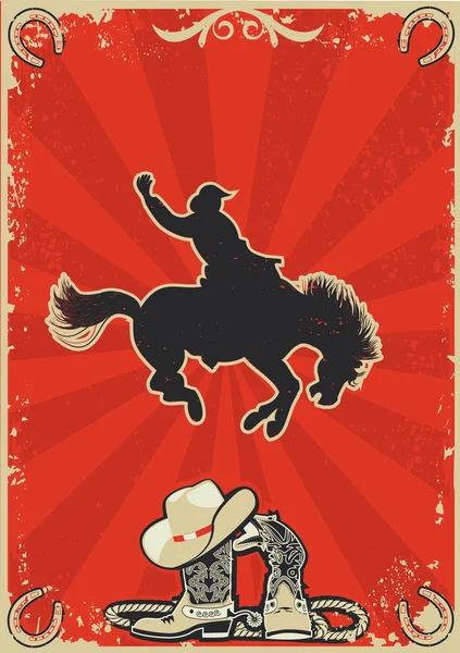 Ροντέο cowboy.wild άλογο race.vector γραφικών αφίσα με grunge β — Διανυσματικό Αρχείο