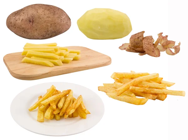 stock image Fried potato.Process of making food on white