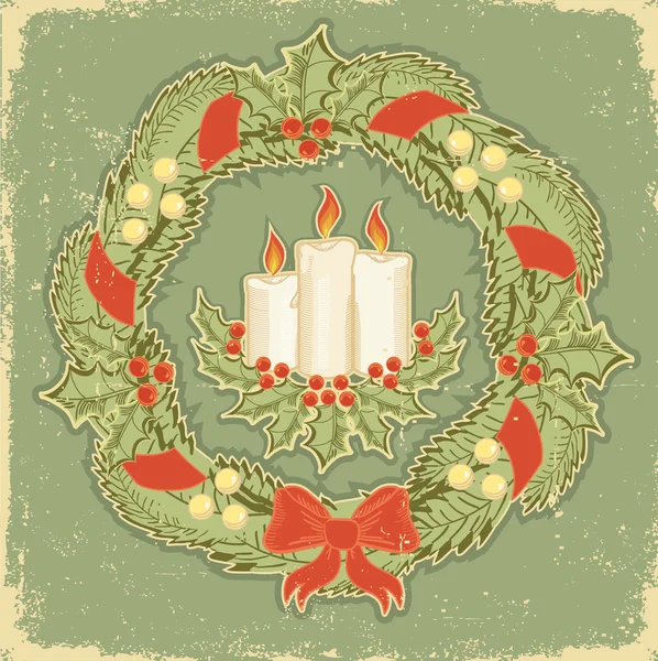 Carte de Noël.Vintage fond vert rouge — Image vectorielle