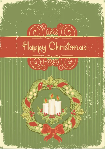 クリスマスの card.vintage 赤の緑の背景 — ストックベクタ