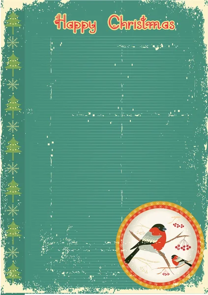 Bullfinches in winter.Vintage christmas card — 스톡 벡터