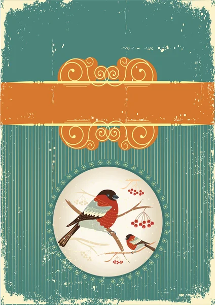Bullfinches w winter.vintage kartki świąteczne dla tekstu — Wektor stockowy