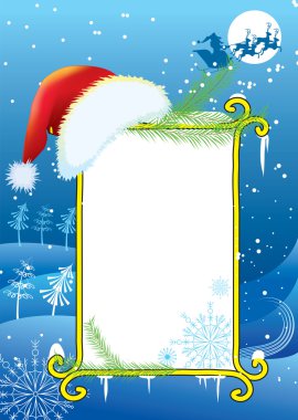 Billboard frame with Santa red hat.Vector christmasn background clipart