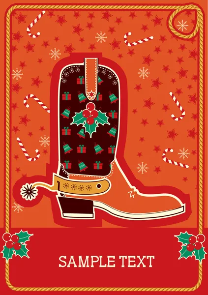 テキストのための赤いカウボーイ クリスマス カード — ストックベクタ
