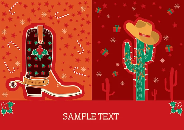 Cowboy red christmas card for text — Stock Vector
