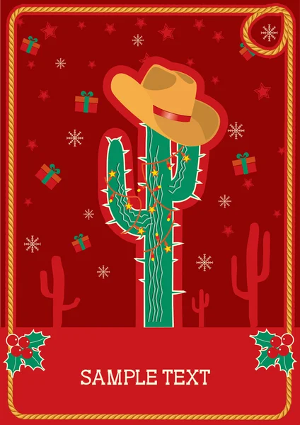 Cartão de Natal vermelho Cowboy para texto — Vetor de Stock