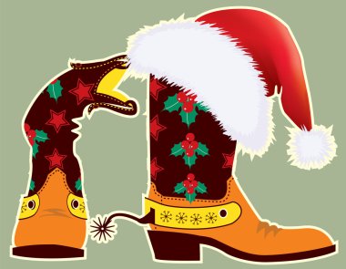 Cowboy boots and Santa's red hat for design clipart