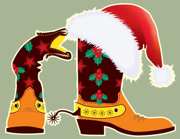 Stivali da cowboy e cappello rosso di Babbo Natale per il design — Vettoriale Stock
