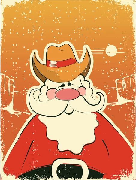 Santa Claus con sombrero de vaquero. Tarjeta retro — Vector de stock