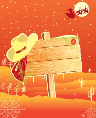 Billboard frame with cowboy hat.Vector christmas background for clipart