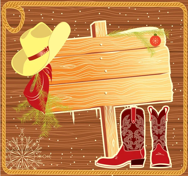 Billboard frame with cowboy hat.Vector christmas background for — Stock Vector