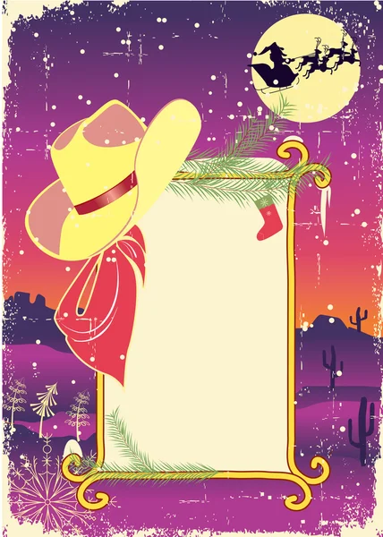 Billboard frame with cowboy hat.Retro christmas background for t — Stock Vector