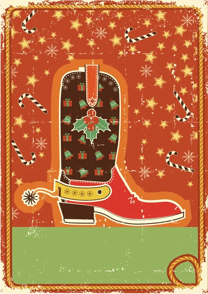 Kovboj vánoční přání s boot pro text — Stockový vektor