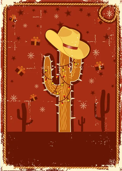 Cowboy christmas card for text.Vintage poster — Stock Vector