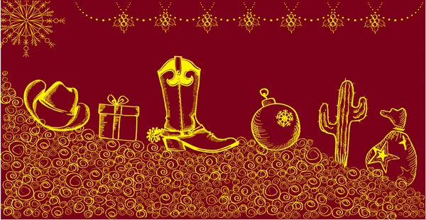 Kovboj vánoční přání s dovolenou prvky a dekorace pro d — Stockový vektor