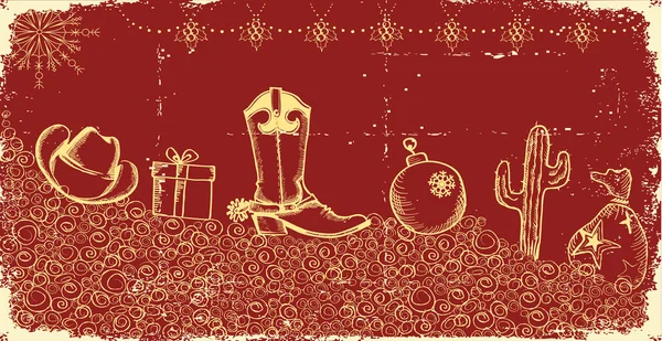 休日の要素と装飾とヴィンテージのカウボーイのクリスマス カード — ストックベクタ
