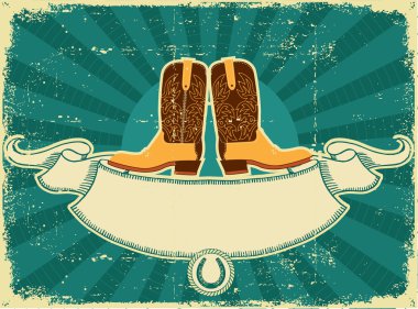 Cowboy boots card on old paper .Vintage background clipart