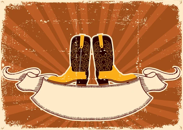 Cowboy boots.Background with grunge elements on old paper textur — Stock Vector
