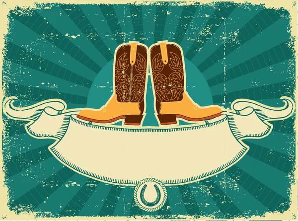 Cowboy boots card on old paper .Vintage background — Stock Vector
