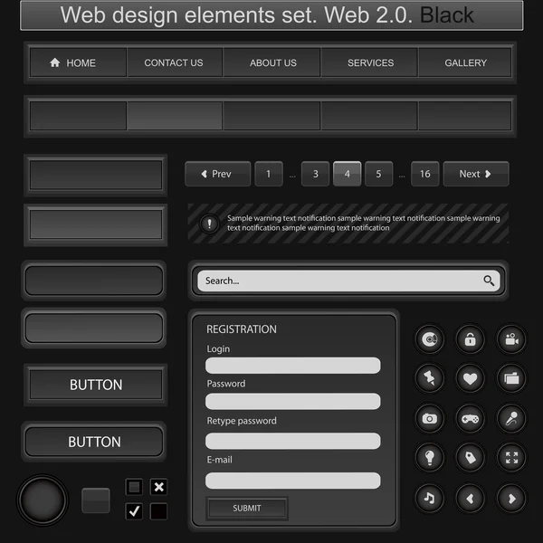 Web design element set. svart — Stock vektor