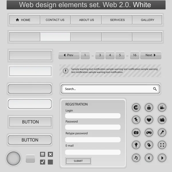 Web design elements set. White — Stock Vector