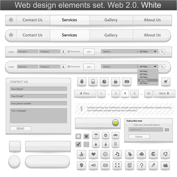 Набор элементов веб-дизайна. Белый — стоковый вектор