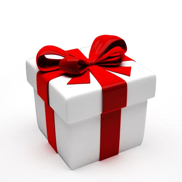 Weißes Geschenk mit roter Schleife — Stockfoto