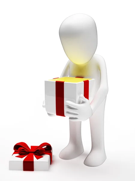3D-man opent geschenk — Stockfoto