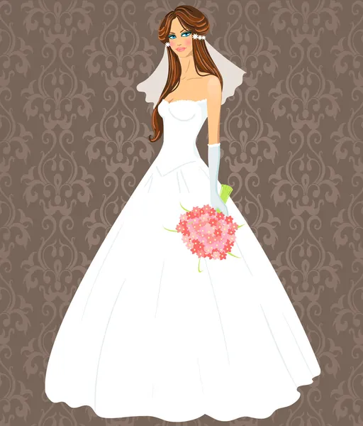Mujer joven en un vestido de novia — Vector de stock