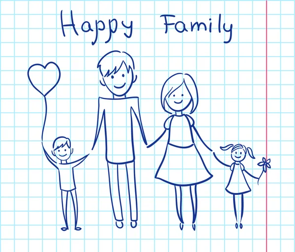 Šťastná rodina, drželi se za ruce a s úsměvem — Stockový vektor